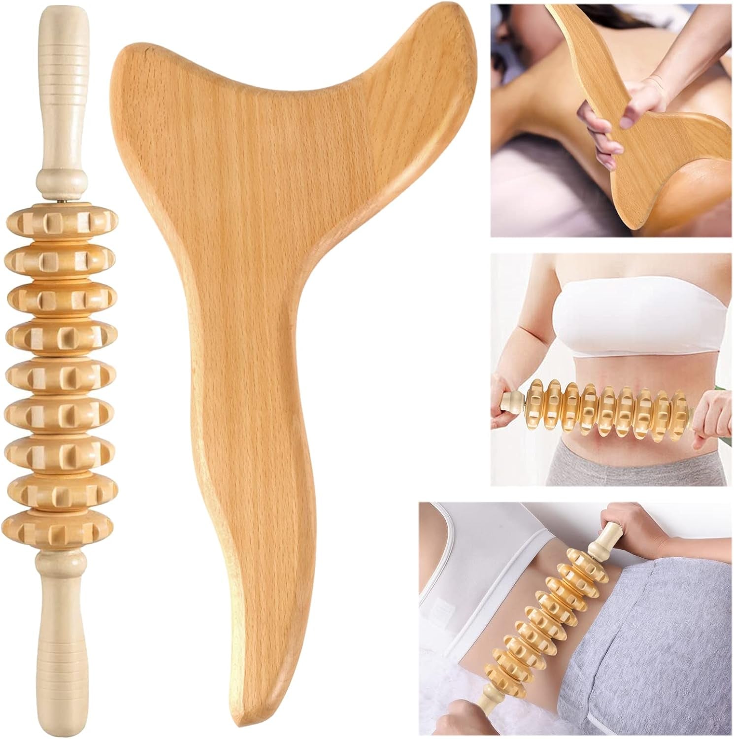 2 Pcs Wooden Gua Sha Tools Lymphatic Drainage Tool,  Wood Therapy Massage Tools Manual Gua Sha Tools anti Cellulite Massage Tool for Gua Sha Massage, Maderotherapy, Body Sculpting