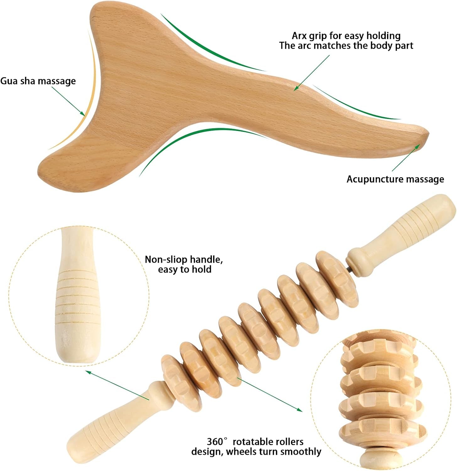 2 Pcs Wooden Gua Sha Tools Lymphatic Drainage Tool,  Wood Therapy Massage Tools Manual Gua Sha Tools anti Cellulite Massage Tool for Gua Sha Massage, Maderotherapy, Body Sculpting
