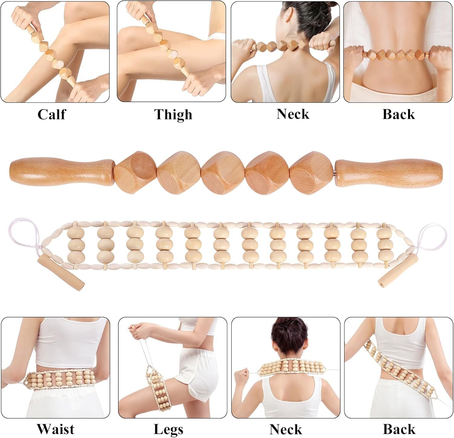 7-In-1 Wood Therapy Massage Tools Lymphatic Drainage Massager for Muscle Pain