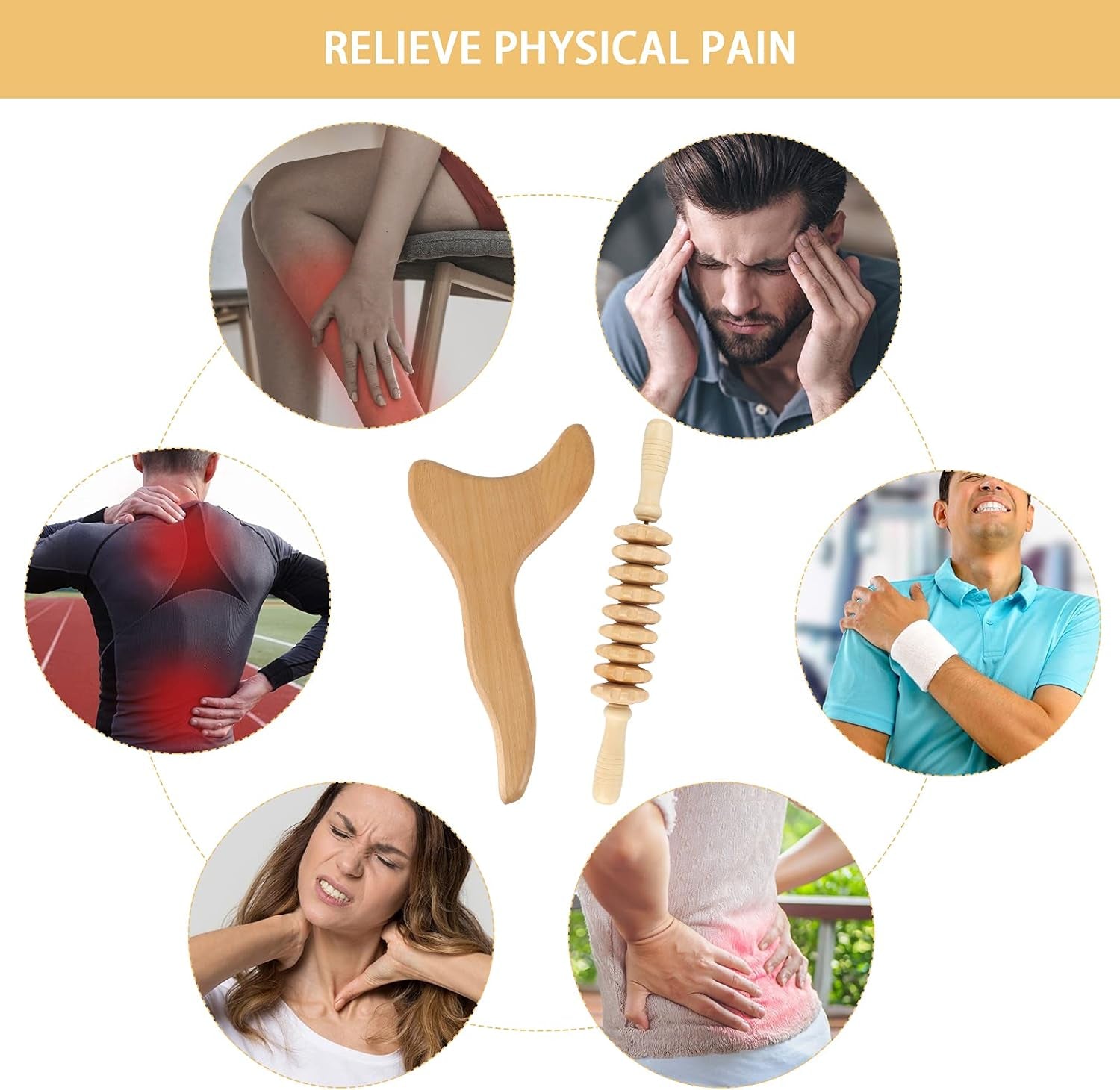 2 Pcs Wooden Gua Sha Tools Lymphatic Drainage Tool,  Wood Therapy Massage Tools Manual Gua Sha Tools anti Cellulite Massage Tool for Gua Sha Massage, Maderotherapy, Body Sculpting